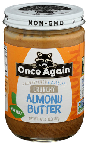 Once Again Unsweetened & Roasted Crunchy Almond Butter, 16 OZ (Pack of 6)