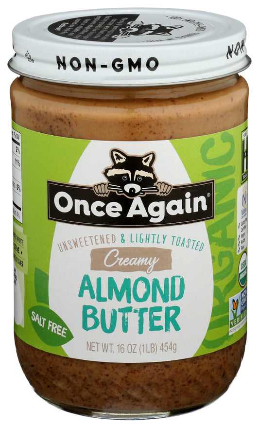Once Again Unsweetened & Lightly Toasted Creamy Almond Butter, 16 OZ (Pack of 6)