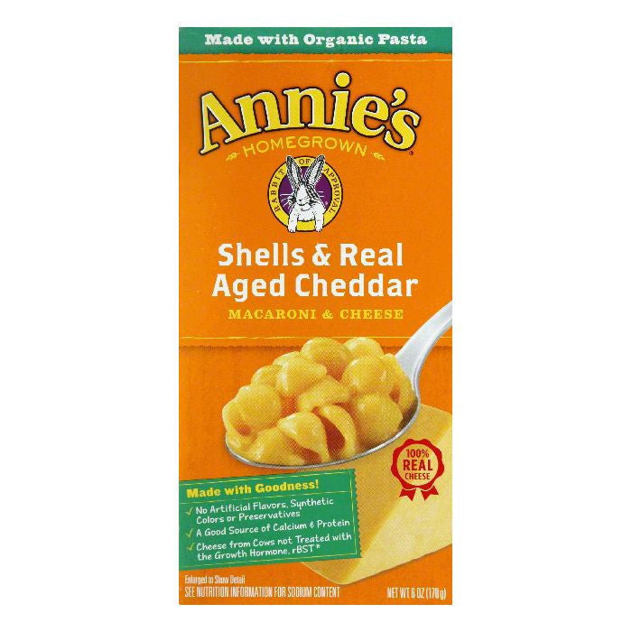 Annies Homegrown Shells & Real Aged Wisconsin Cheddar, 6 OZ (Pack of 12)