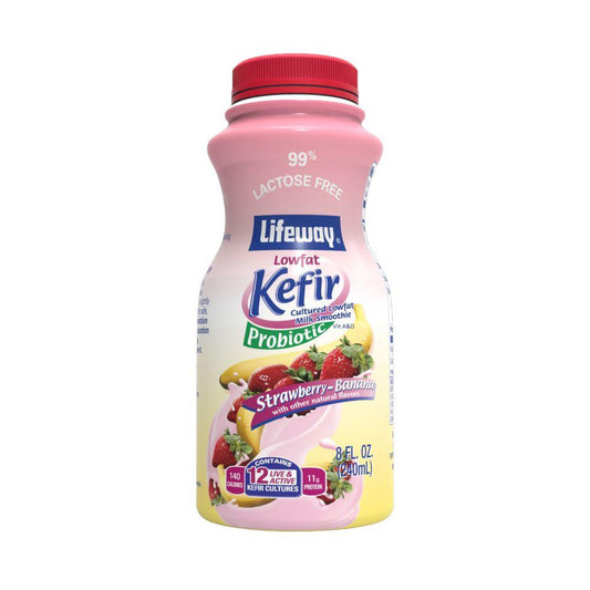 Lifeway Strawberry-Banana Lowfat Kefir Cultured Milk Smoothie, 8 Oz (Pack of 6)
