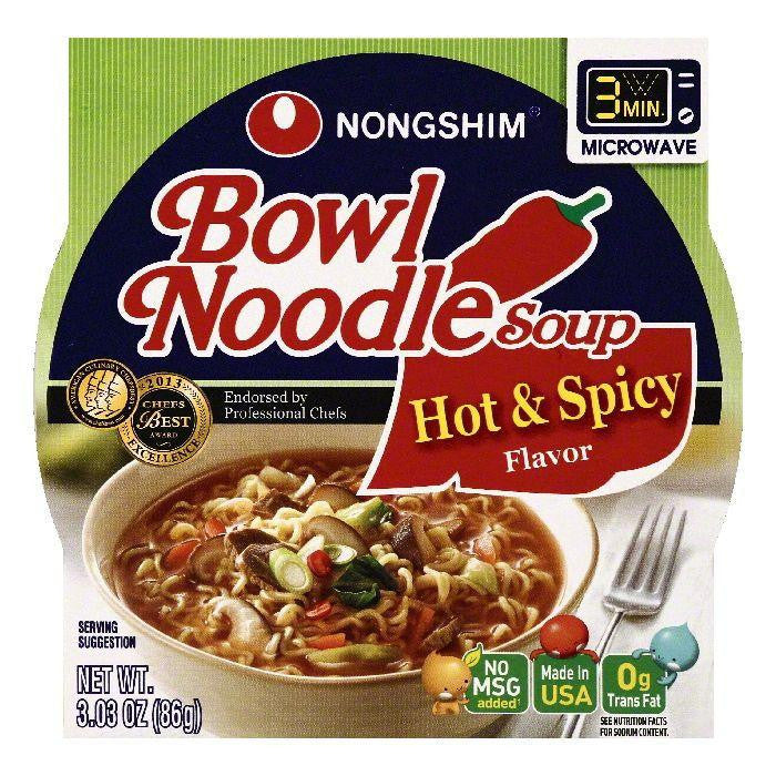 Nongshim Hot & Spicy Flavor Bowl Noodle Soup, 3.03 OZ (Pack of 12)