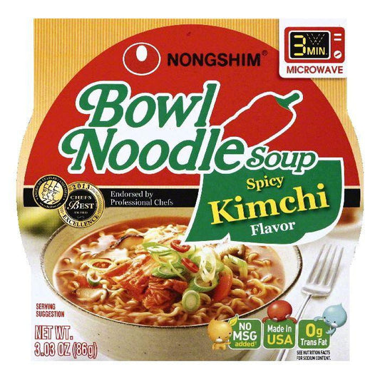 Nongshim Spicy Kimchi Flavor Bowl Noodle Soup, 3.03 OZ (Pack of 12)