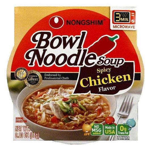 Nongshim Spicy Chicken Flavor Bowl Noodle Soup, 3.03 OZ (Pack of 12)