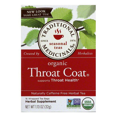 Traditional Medicinals Caffeine Free Throat Coat Organic Herbal Tea, 16 ea (Pack of 6)