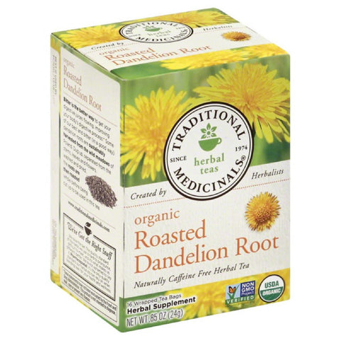 Traditional Medicinals Roasted Dandelion Root Naturally Caffeine Free Herbal Tea Tea Bags, 16 Bg (Pack of 6)