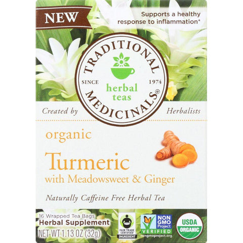 Traditional Medicinals Organic Turmeric With Meadowsweet Ginger Herbal Tea, 16 Bg (Pack of 6)