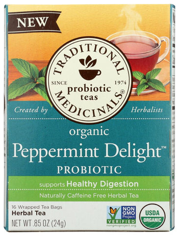 Traditional Medicinals Organic Peppermint Delight Probiotic Herbal Tea, 16 Bg (Pack of 6)