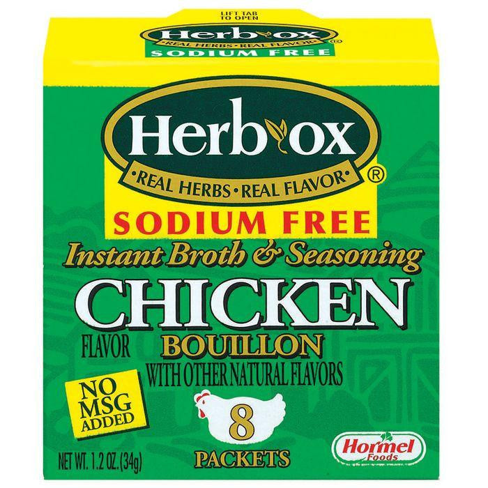 HERB-OX Chicken Instant Broth & Seasoning Sodium Free 8 Ct Bouillon Packets 1.2 OZ (Pack of 12)