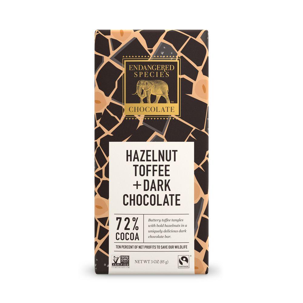Endangered Species Chocolate, Hazelnut Toffee + Dark Chocolate, 72% Cocoa, 3 oz (Pack of 12)