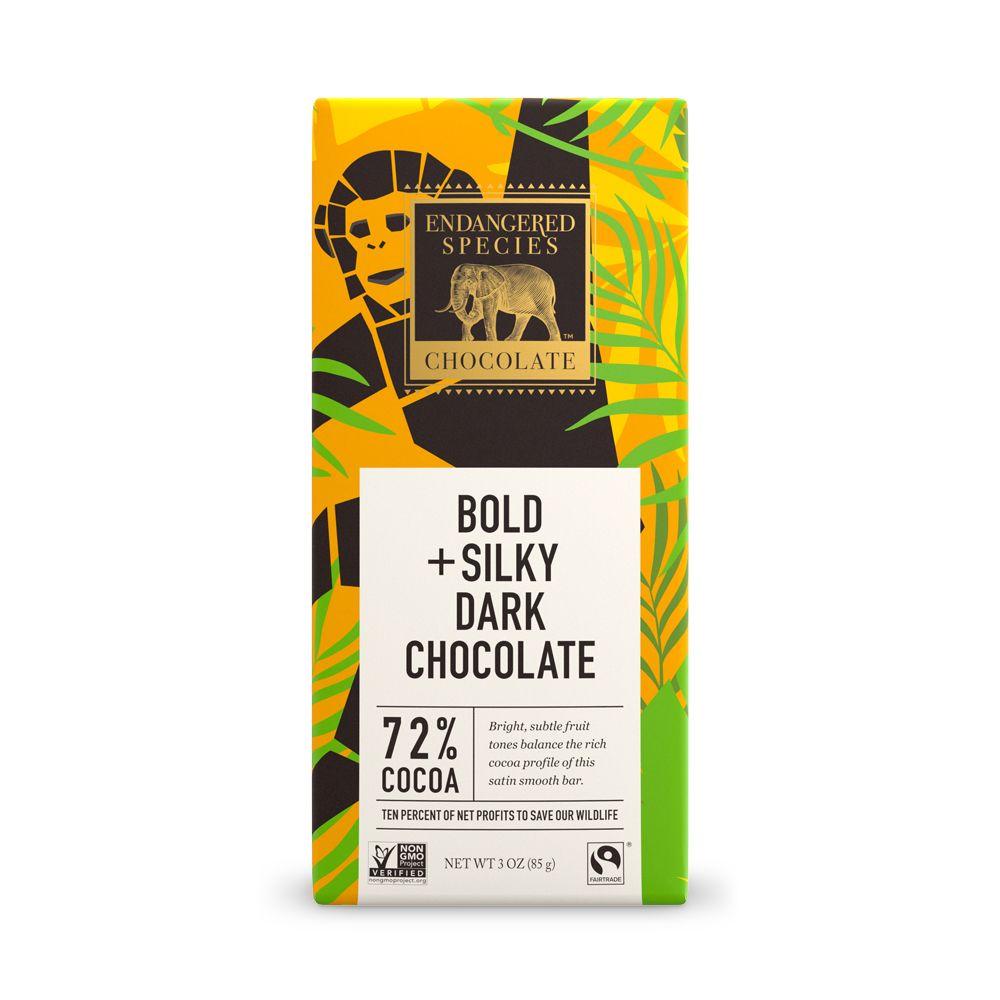 Endangered Species Chocolate, Bold Silky + Dark Chocolate, 72% Cocoa, 3 oz (Pack of 12)