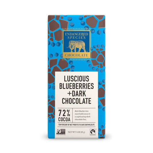 Endangered Species Chocolate, Luscious Blueberries + Dark Chocolate, 72% Cocoa, 3 oz (Pack of 12)