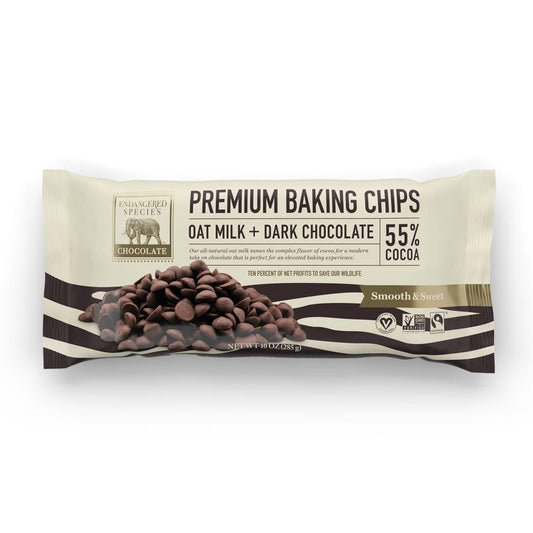 Endangered Species Chocolate, Premium Baking Chips 55% Cocoa Dark Chocolate Oat Milk, 10 oz (Pack of 6)