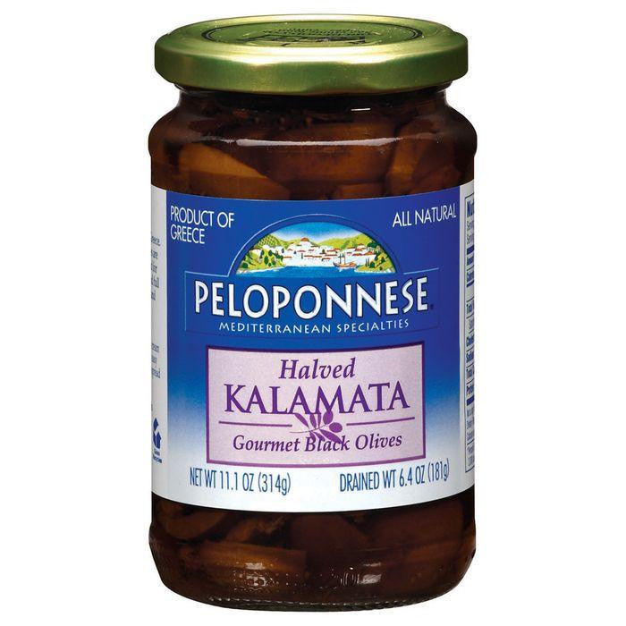 PELOPONNESE Mediterranean Specialties Gourmet Kalamata Halved Black Olives 6.4 OZ (Pack of 6)