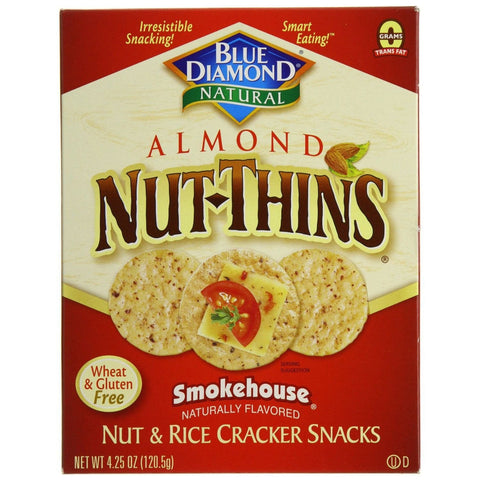 Blue Diamond Nut Thins Almond Smokehouse Nut & Rice Cracker Snacks 4.25 Oz (Pack of 12)