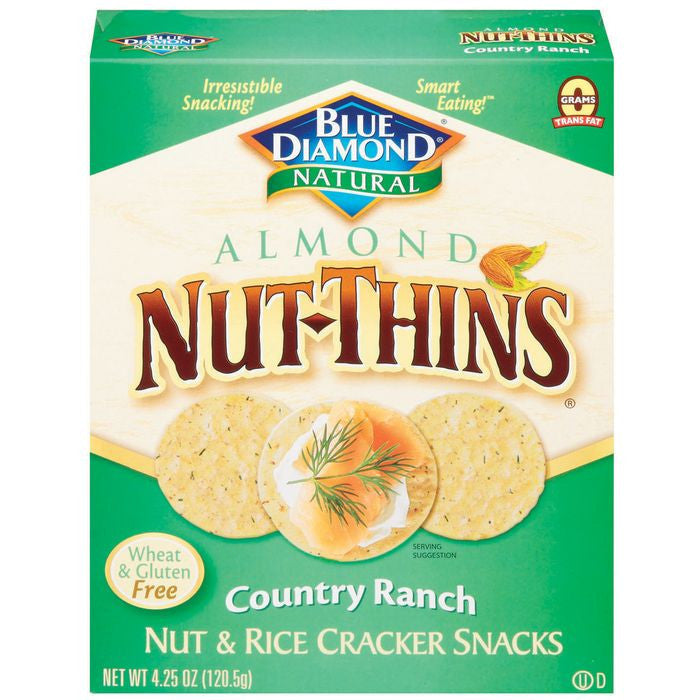 Blue Diamond Nut Thins Almond Country Ranch Nut & Rice Cracker Snacks 4.25 Oz (Pack of 12)
