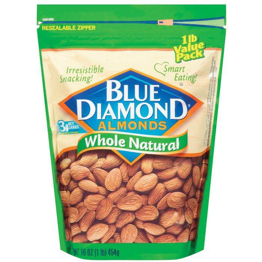 Blue Diamond Whole Natural Value Pack Almonds 16 Oz Bag (Pack of 6)