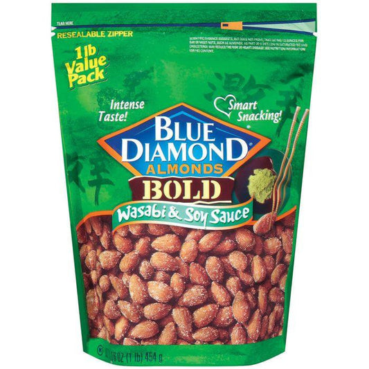 Blue Diamond Bold Wasabi & Soy Sauce Almonds 16 Oz Bag (Pack of 6)