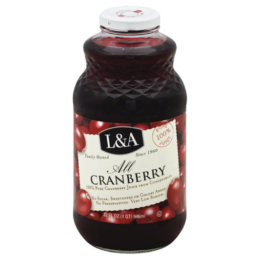 L&A All Cranberry 100% Juice, 32 Fo (Pack of 6)