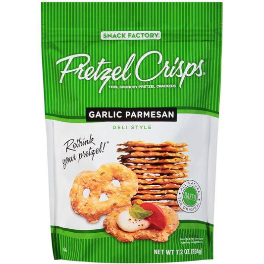 Pretzel Crisps Garlic Parmesan Deli Style Pretzel Crackers 7.2 Oz Bag (Pack of 12)