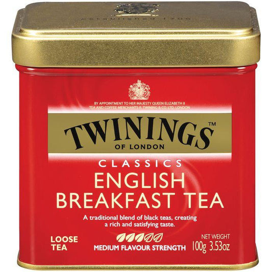 Twinings of London Classics English Breakfast Medium Flavour Strength Loose Tea 3.53 Oz Tin (Pack of 6)