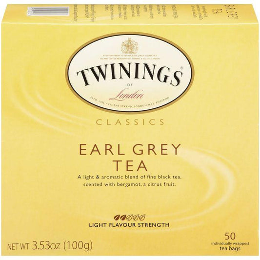 Twinings of London Classics Earl Grey Light Flavour Strength Tea Bags 50 Ct (Pack of 6)