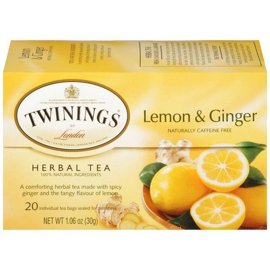 Twinings of London Lemon & Ginger Herbal Tea 20 Ct Tea Bags 1.06 Oz (Pack of 6)