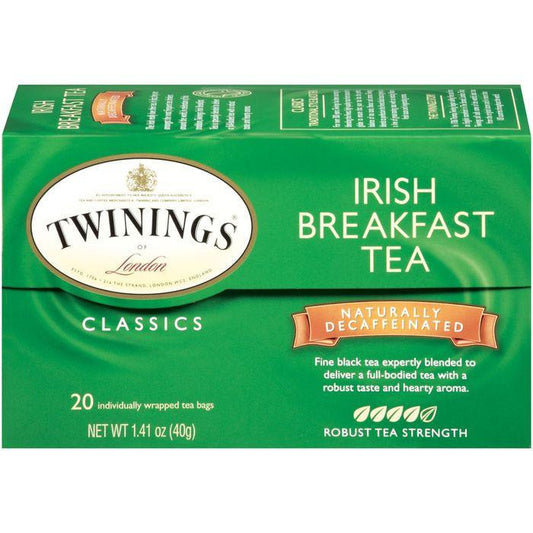 Twinings of London Classics Irish Breakfast Decaffeinated Robust Tea Bags 20 Ct (Pack of 6)