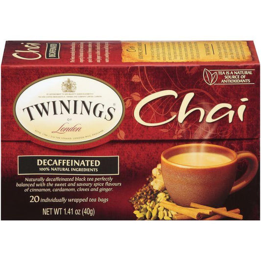 Twinings of London Chai Decaffeinated Tea Bags 20 Ct (Pack of 6)