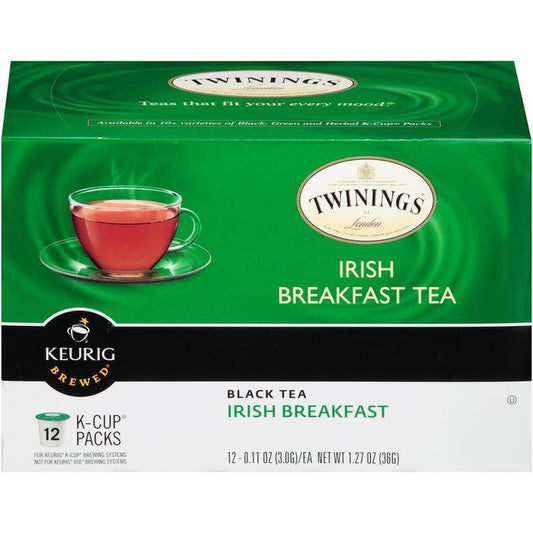 Twinings of London Irish Breakfast Black Tea K-Cup Packs 12-0.11 oz, (Pack of 6)