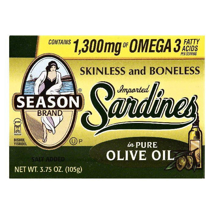 Season in Pure Olive Oil Skinless and Boneless Sardines, 3.75 OZ (Pack of 12)