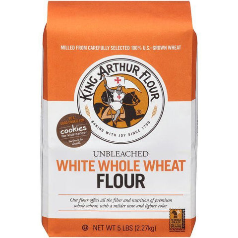 King Arthur Flour White Whole Wheat Unbleached Flour 5 lb. Bag (Pack of 8)