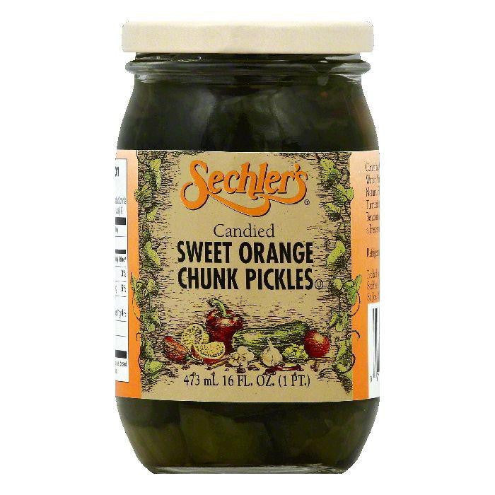 Sechlers Chunk Sweet Orange Candied Pickles, 16 OZ (Pack of 6)