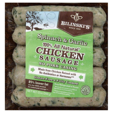 Bilinskis Spinach & Garlic Chicken Sausage, 12 Oz (Pack of 8)