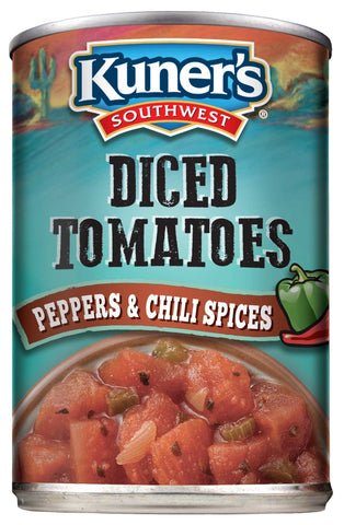 Kuner's Southwest Diced Tomatoes w/Chili Spices, 14.5oz (Pack of 12)