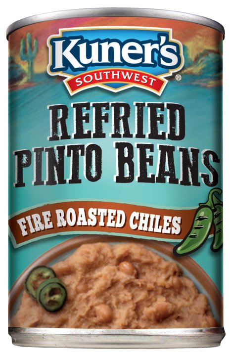 Kuner's Southwest Refried Pinto Beans w/Chiles, 16oz (Pack of 12)