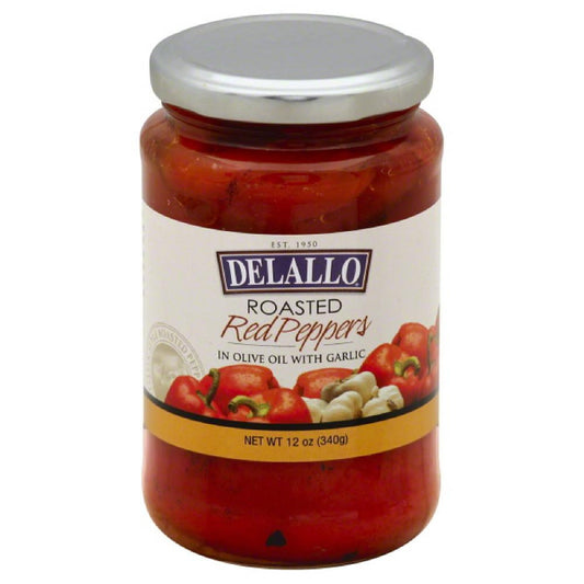 DeLallo Roasted Red Peppers in Olive Oil with Garlic, 12 Oz (Pack of 12)