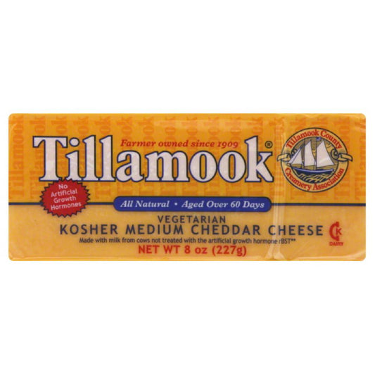 Tillamook Kosher Medium Cheddar Cheese, 8 Oz (Pack of 12)