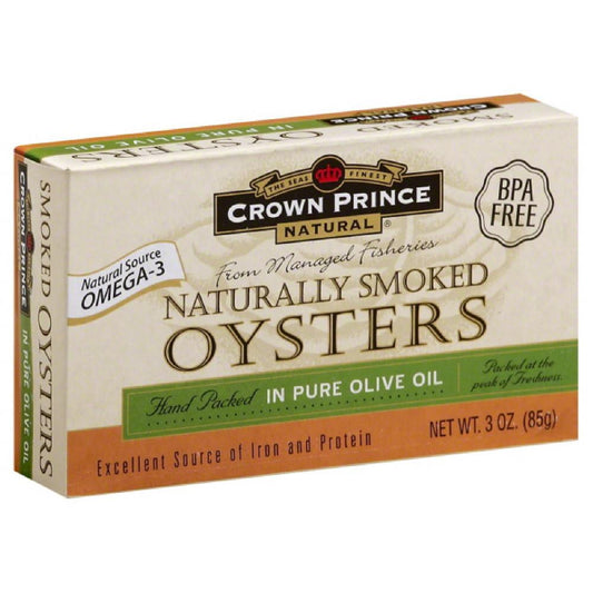 Crown Prince Naturally Smoked Oysters in Pure Olive Oil, 3 Oz (Pack of 18)