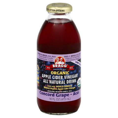 Bragg Concord Grape-Acai Organic Apple Cider Vinegar Drink, 16 Oz (Pack of 12)