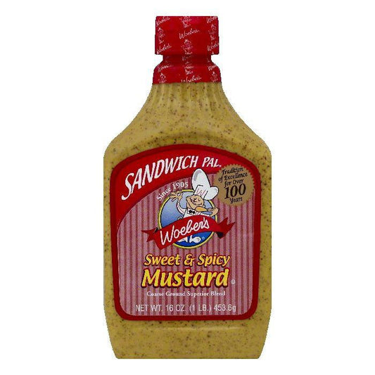 Woebers Sweet & Spicy Mustard, 16 OZ (Pack of 6)
