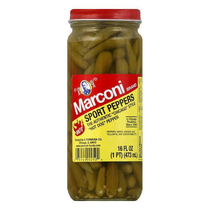 Marconi Whole in Vinegar Sport Peppers, 16 OZ (Pack of 6)