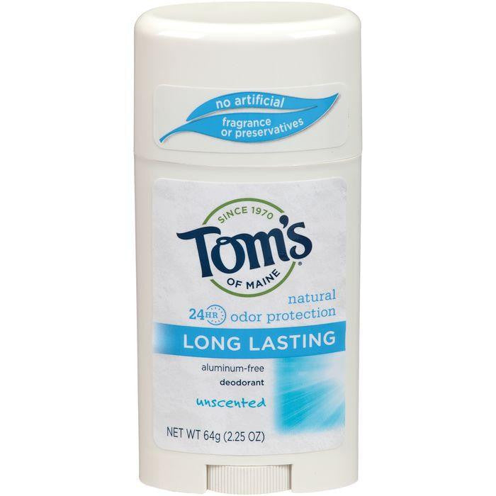 Tom's of Maine Long Lasting Unscented Deodorant 2.25 Oz Stick (Pack of 3)