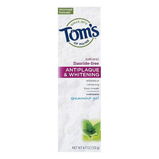 Tom's of Maine Fluoride-Free & Whitening Spearmint, 4.7 OZ (Pack of 1)