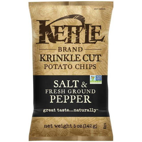 Kettle Brand Krinkle Cut Salt & Fresh Ground Pepper Potato Chips 5 Oz Bag (Pack of 15)