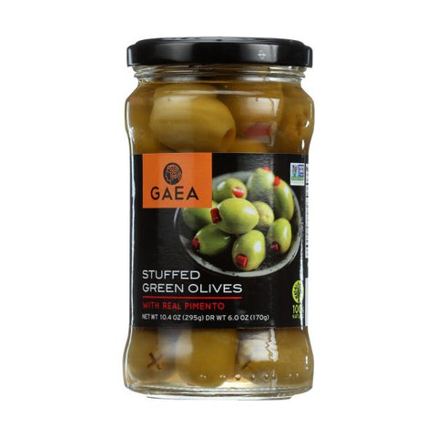 GAEA Stuffed Green Olives with Real Pimento, 6.0 OZ (Pack of 8)