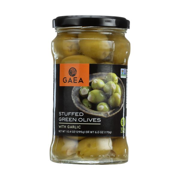 Gaea Stuffed Green Olives With Garlic, 6.0 OZ (Pack of 8)