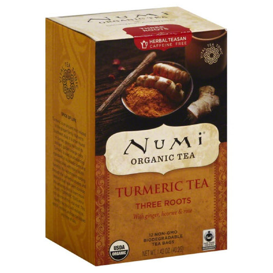 Numi Tea Bags Three Roots Turmeric Tea, 12 Bg (Pack of 6)