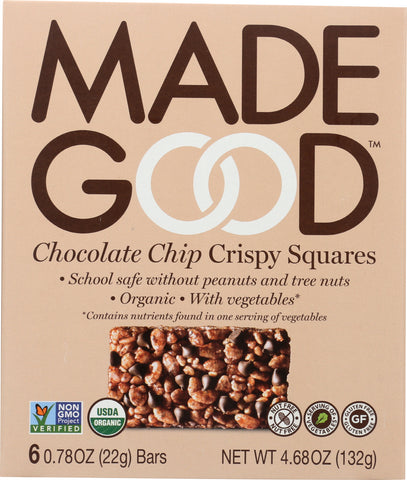 MadeGood Chocolate Chip Crispy Squares, 4.68 Oz (Pack of 6)