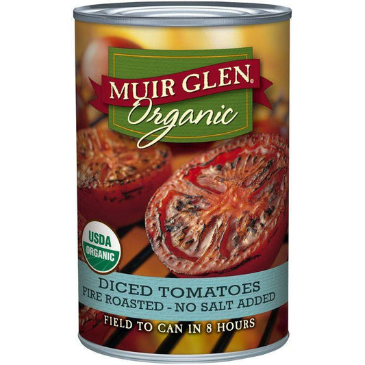 Muir Glen Organic Fire Roasted Diced Tomatoes No Salt Added 14.5 Oz (Pack of 12)