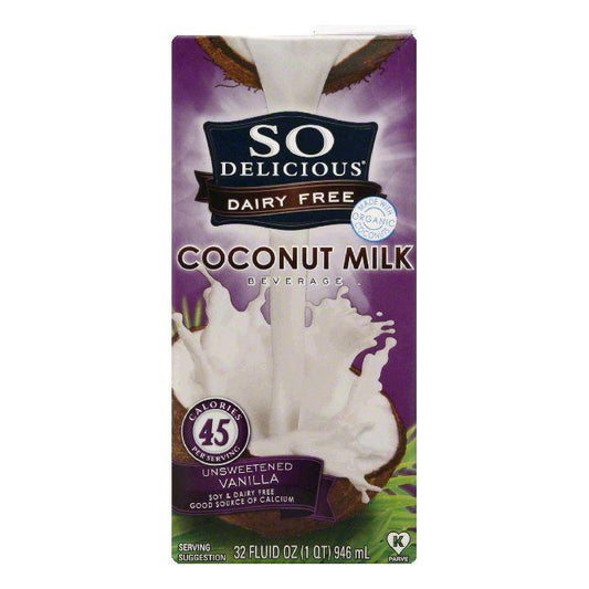 So Delicious Organic Coconut Unsweetened Vanilla, 32 fl oz (Pack of 12)